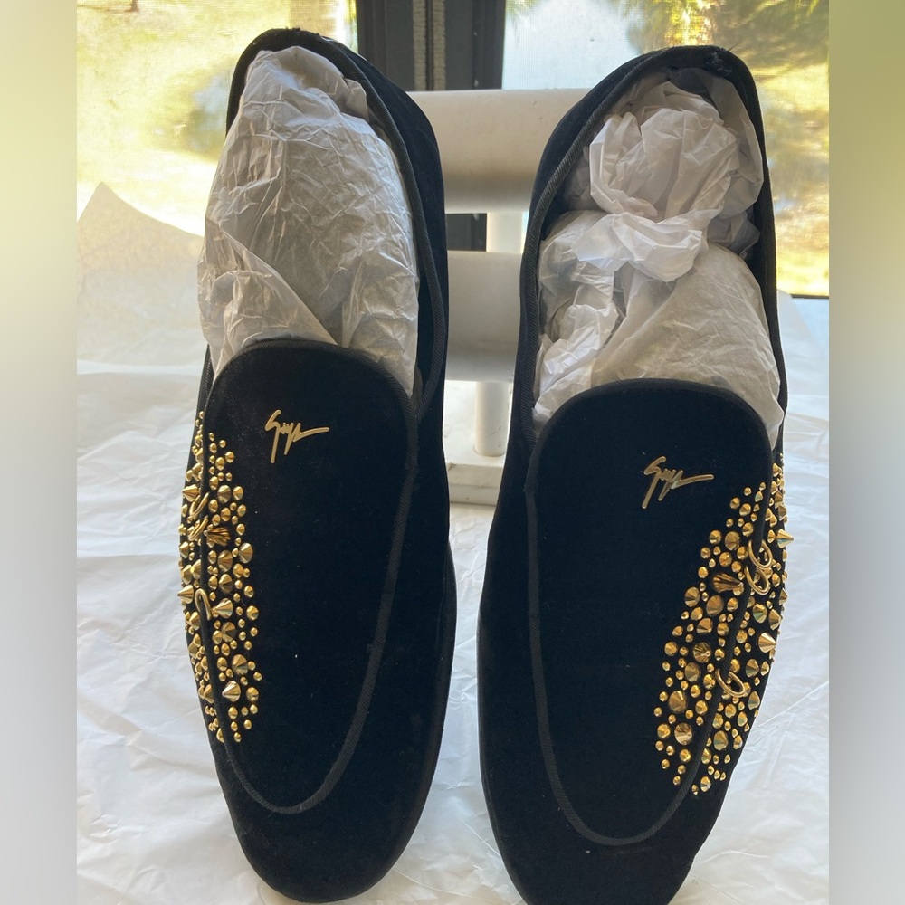 Giuseppe Zanotti Alvaro Black Velvet Gold Studded Loafers | Men’s EU 43